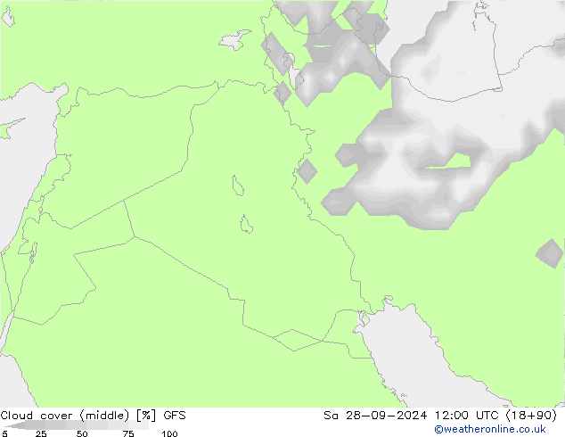 zachmurzenie (środk.) GFS so. 28.09.2024 12 UTC