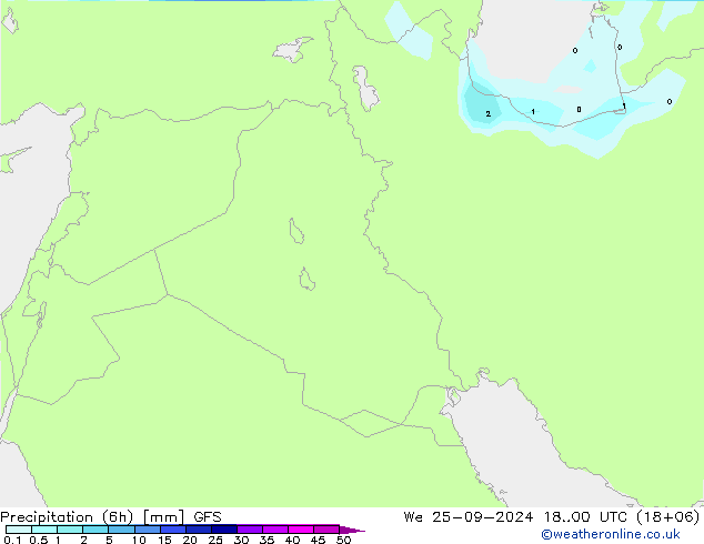 Yağış 6sa/Rüz. 10m/950 GFS Çar 25.09.2024 00 UTC