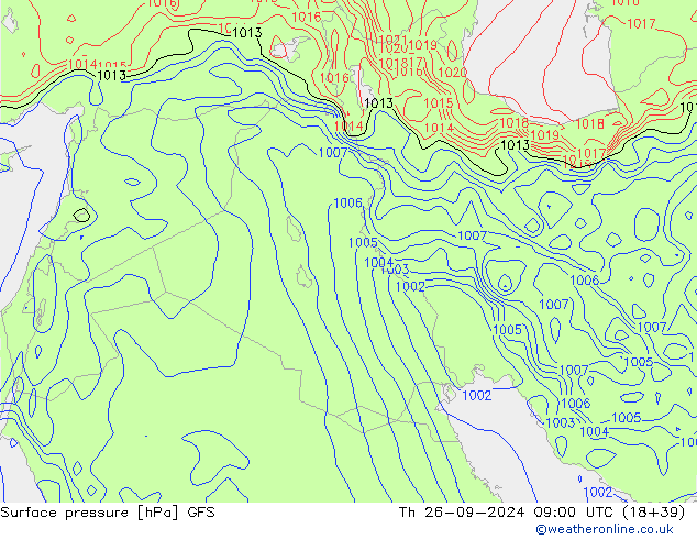 Pressione al suolo GFS gio 26.09.2024 09 UTC