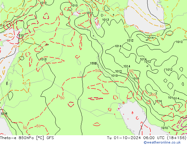 Theta-e 850hPa GFS di 01.10.2024 06 UTC