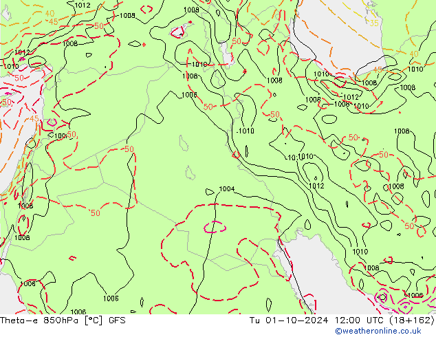 Theta-e 850hPa GFS mar 01.10.2024 12 UTC