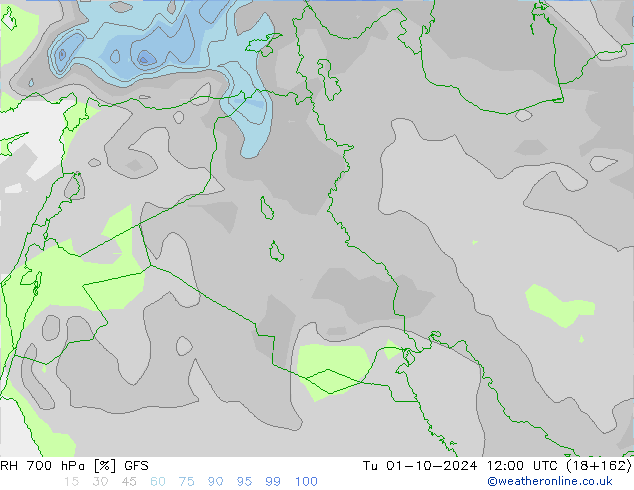 Humidité rel. 700 hPa GFS mar 01.10.2024 12 UTC