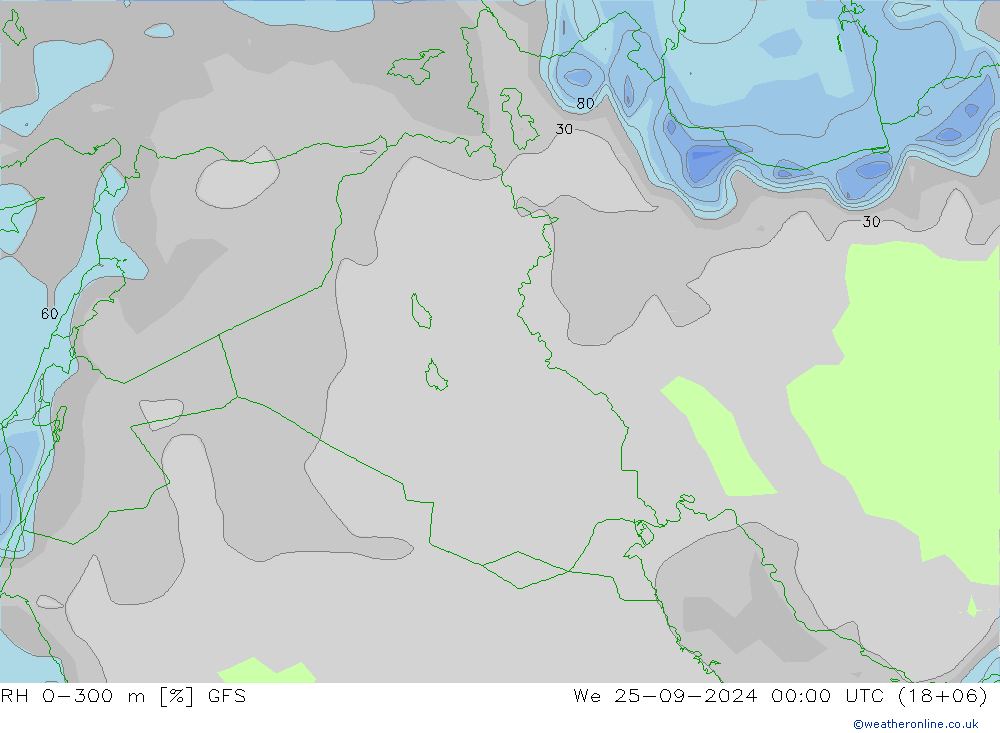 RH 0-300 m GFS ср 25.09.2024 00 UTC