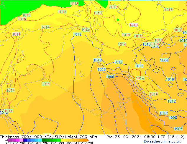 Thck 700-1000 hPa GFS Qua 25.09.2024 06 UTC