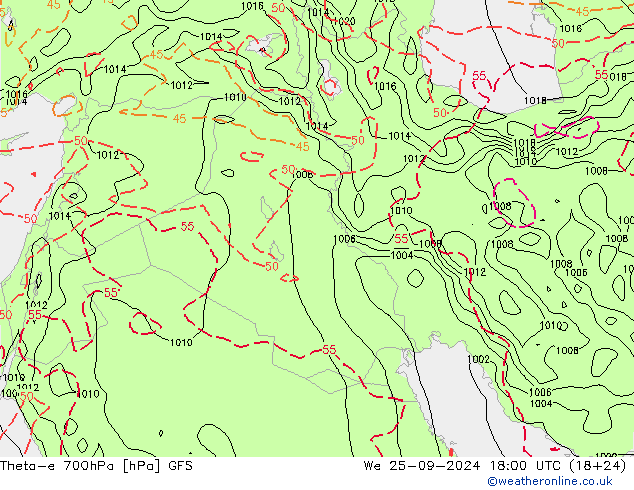 Theta-e 700hPa GFS We 25.09.2024 18 UTC