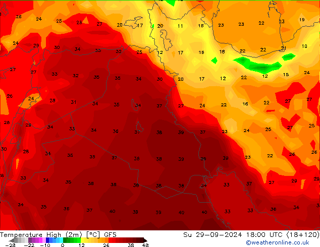 Temperature High (2m) GFS Su 29.09.2024 18 UTC