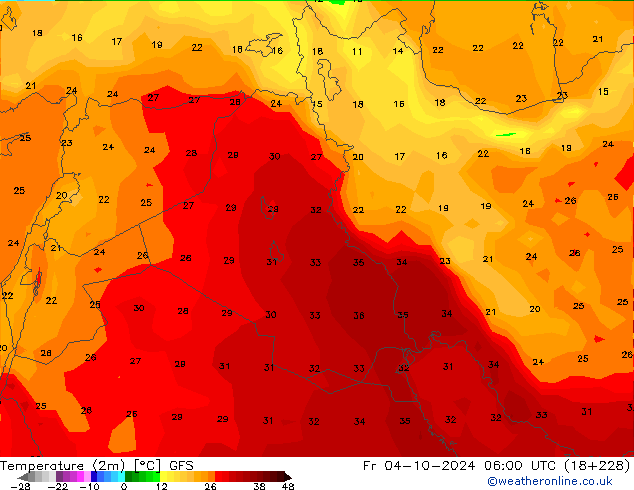 Temperatura (2m) GFS Sex 04.10.2024 06 UTC