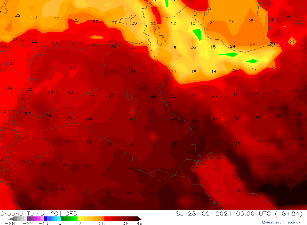 Ground Temp GFS Sa 28.09.2024 06 UTC