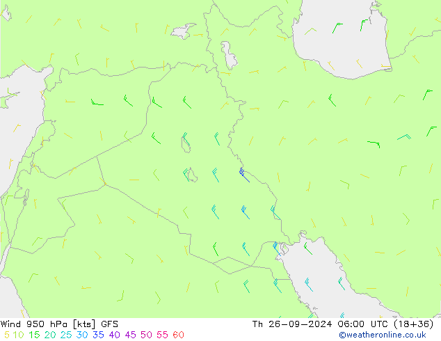 Wind 950 hPa GFS Čt 26.09.2024 06 UTC