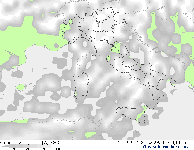 Cloud cover (high) GFS Th 26.09.2024 06 UTC