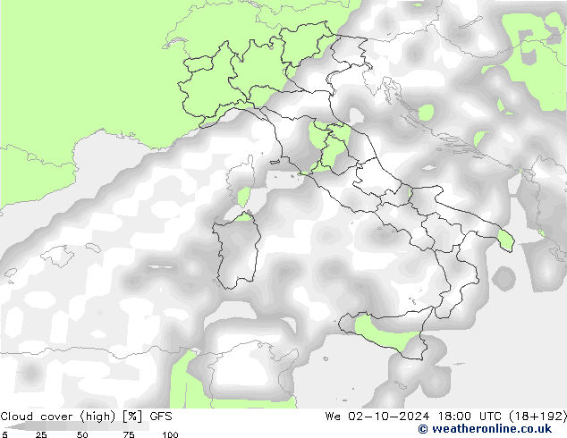 Wolken (hohe) GFS Mi 02.10.2024 18 UTC