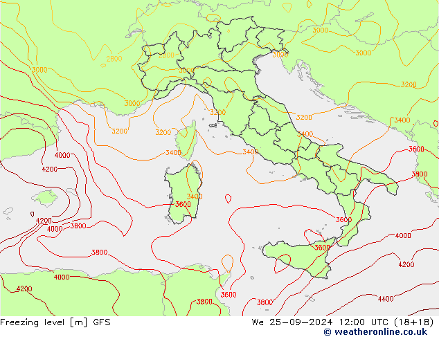 Freezing level GFS St 25.09.2024 12 UTC