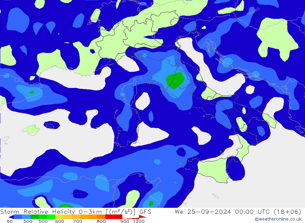 Storm Relative Helicity GFS We 25.09.2024 00 UTC