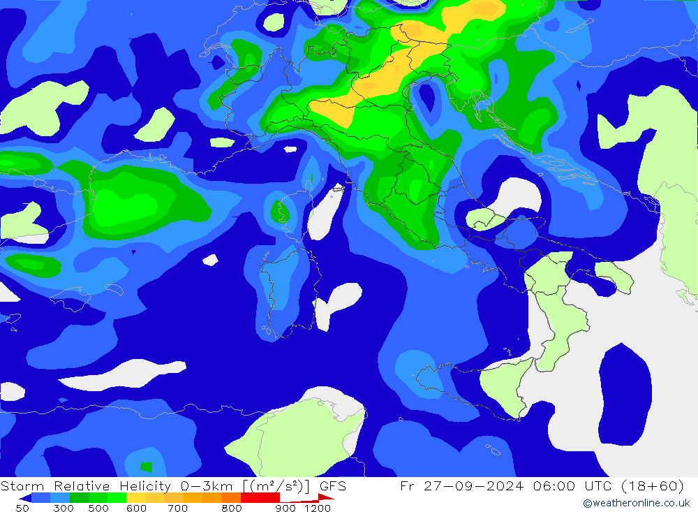 Storm Relative Helicity GFS  27.09.2024 06 UTC