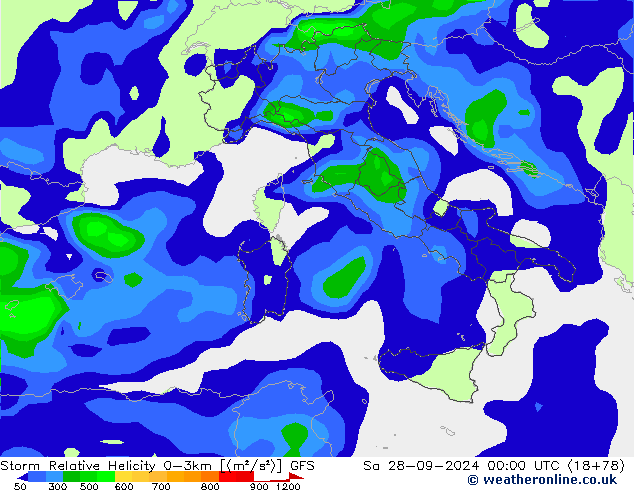 Storm Relative Helicity GFS Sa 28.09.2024 00 UTC