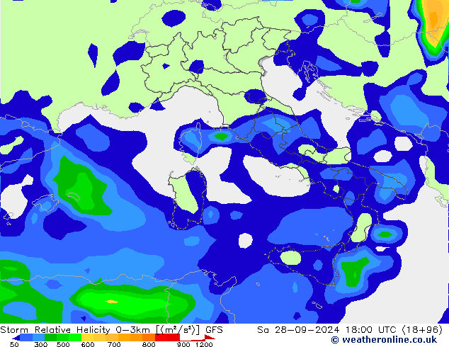 Storm Relative Helicity GFS So 28.09.2024 18 UTC