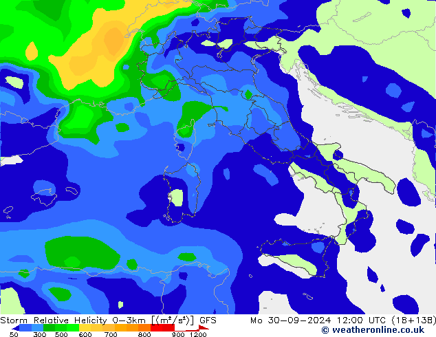 Storm Relative Helicity GFS lun 30.09.2024 12 UTC