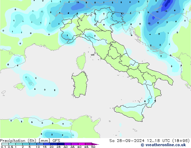 Z500/Rain (+SLP)/Z850 GFS сб 28.09.2024 18 UTC