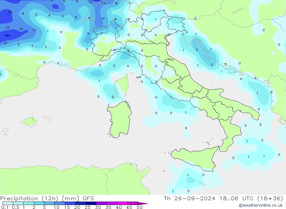 Precipitation (12h) GFS Th 26.09.2024 06 UTC