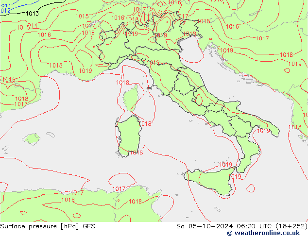 Surface pressure GFS Sa 05.10.2024 06 UTC