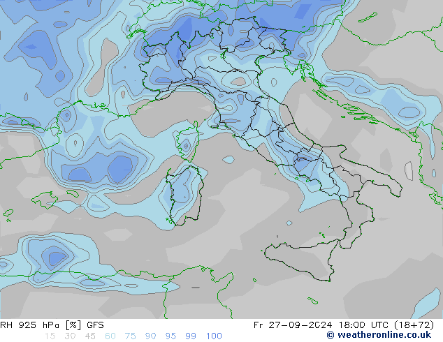 RH 925 гПа GFS пт 27.09.2024 18 UTC