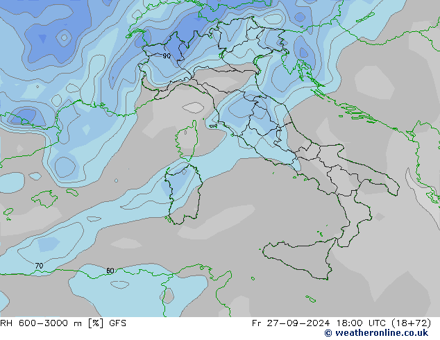 RH 600-3000 m GFS Sex 27.09.2024 18 UTC