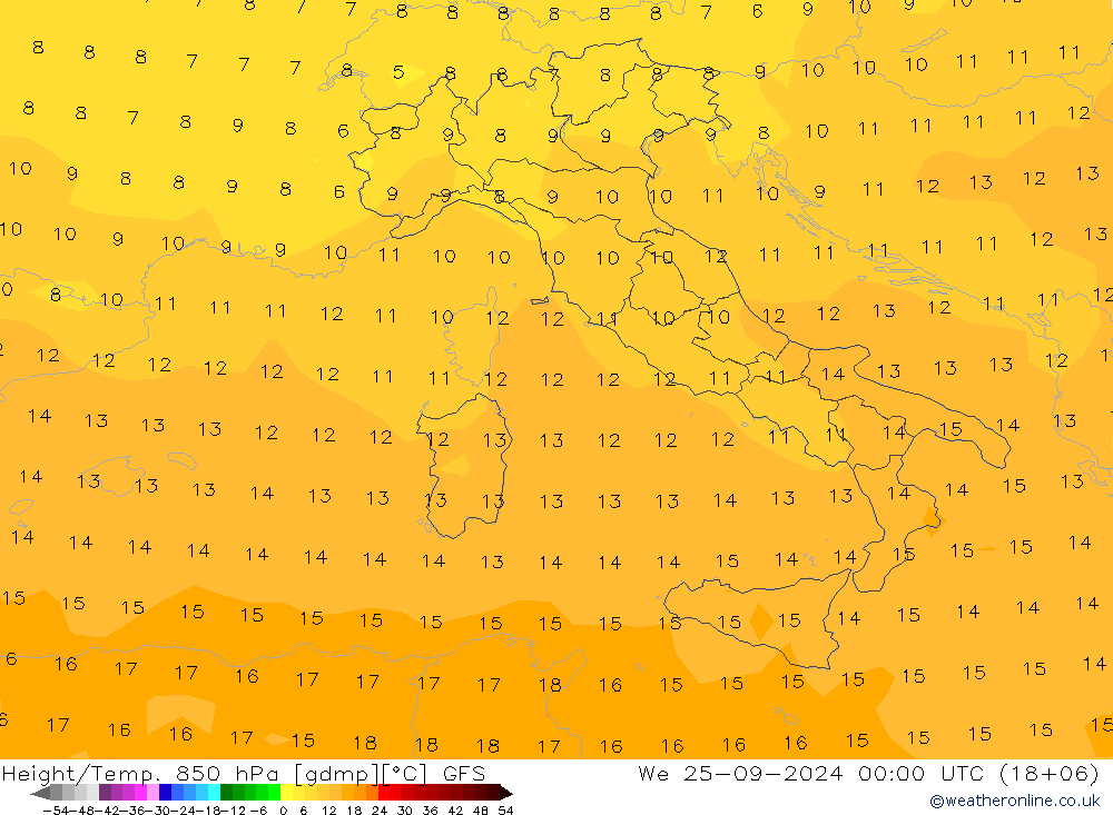 Height/Temp. 850 hPa GFS We 25.09.2024 00 UTC