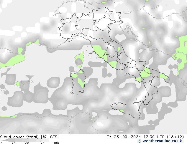 Nuages (total) GFS jeu 26.09.2024 12 UTC