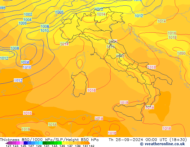 Thck 850-1000 hPa GFS Čt 26.09.2024 00 UTC