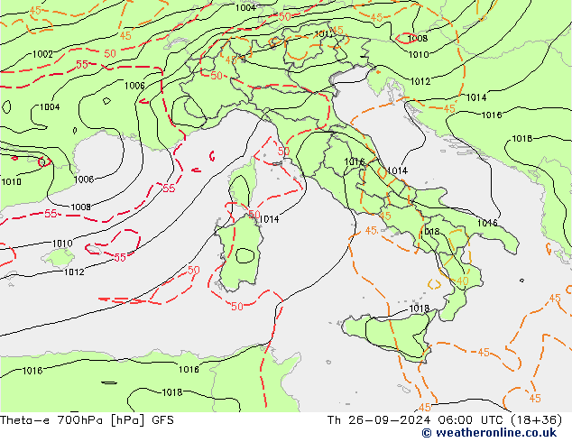 Theta-e 700hPa GFS Th 26.09.2024 06 UTC