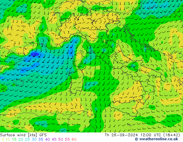 Surface wind GFS Th 26.09.2024 12 UTC