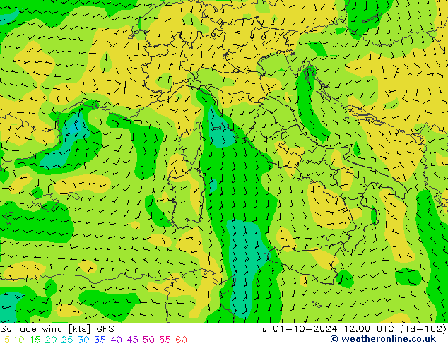 Viento 10 m GFS mar 01.10.2024 12 UTC