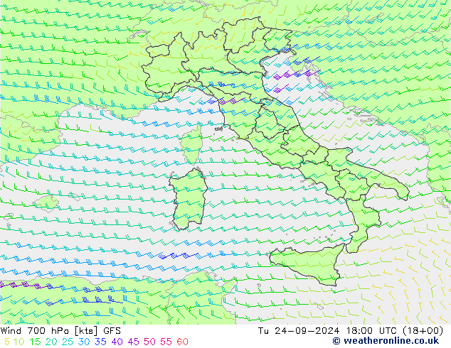 Vento 700 hPa GFS mar 24.09.2024 18 UTC