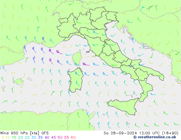 Wind 950 hPa GFS Sa 28.09.2024 12 UTC