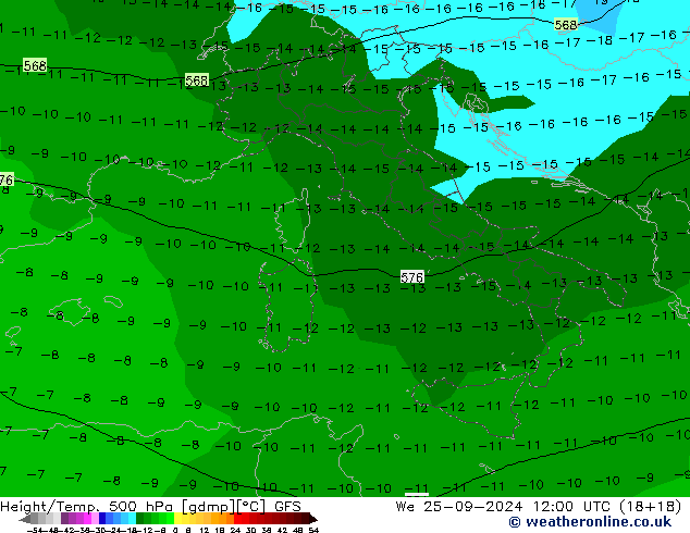 Z500/Rain (+SLP)/Z850 GFS  25.09.2024 12 UTC