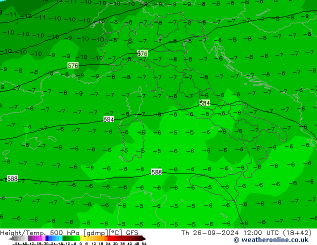 Z500/Rain (+SLP)/Z850 GFS  26.09.2024 12 UTC