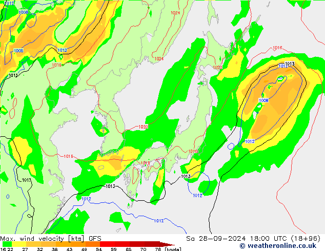 Max. wind velocity GFS Sa 28.09.2024 18 UTC