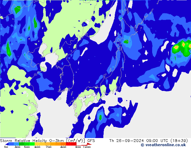 Storm Relative Helicity GFS czw. 26.09.2024 09 UTC