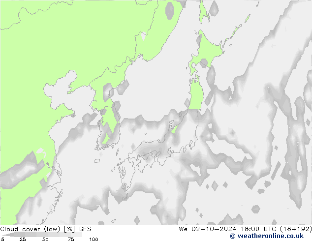 Nubi basse GFS mer 02.10.2024 18 UTC