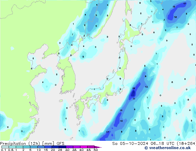 Precipitazione (12h) GFS sab 05.10.2024 18 UTC