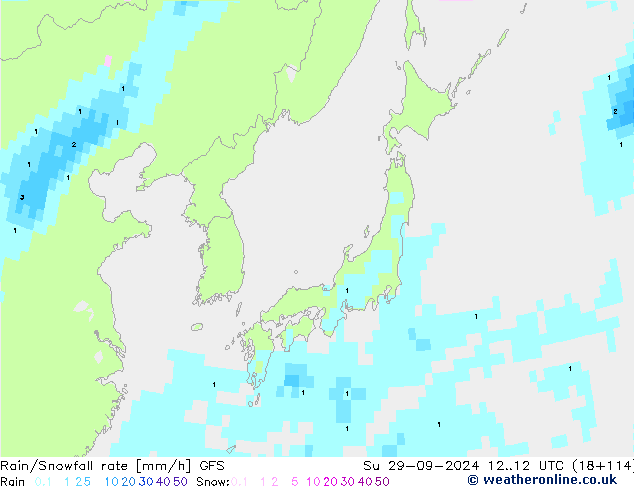 Rain/Snowfall rate GFS  29.09.2024 12 UTC