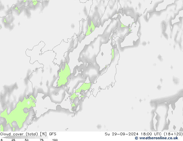 Cloud cover (total) GFS Su 29.09.2024 18 UTC