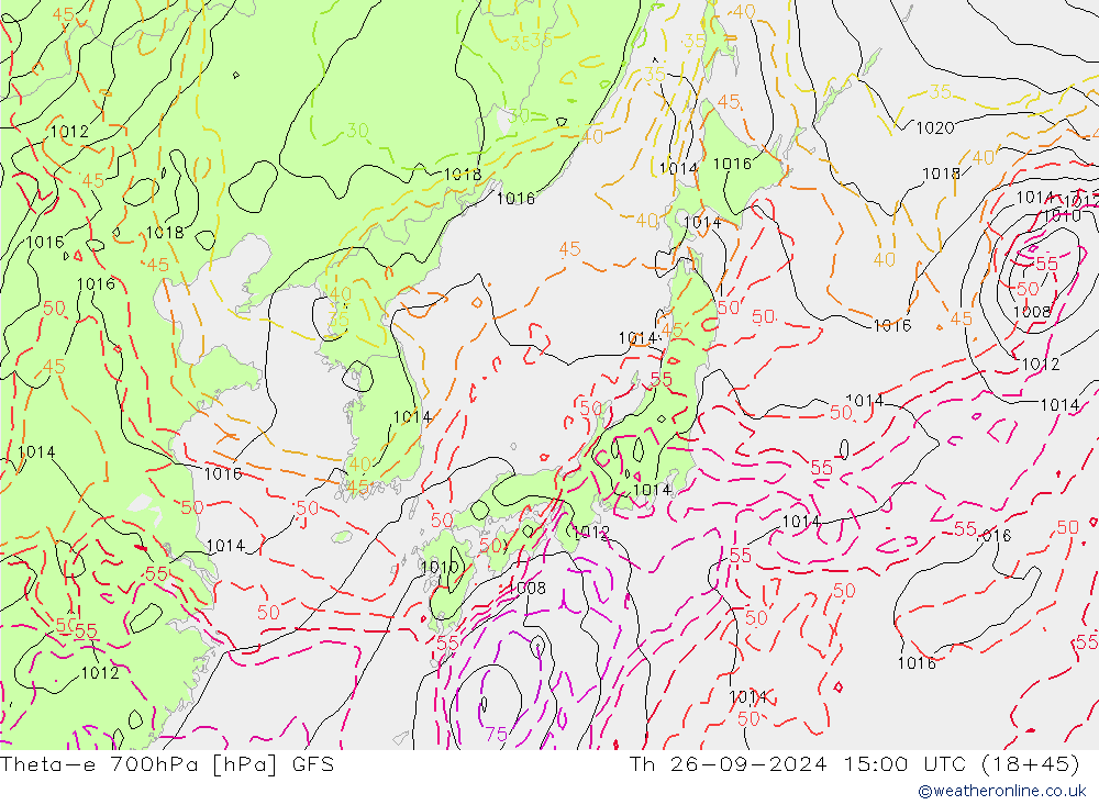 Theta-e 700hPa GFS do 26.09.2024 15 UTC