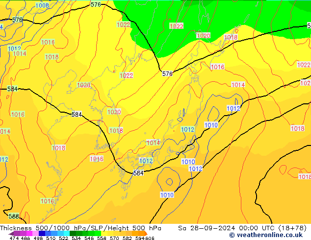 Thck 500-1000hPa GFS so. 28.09.2024 00 UTC