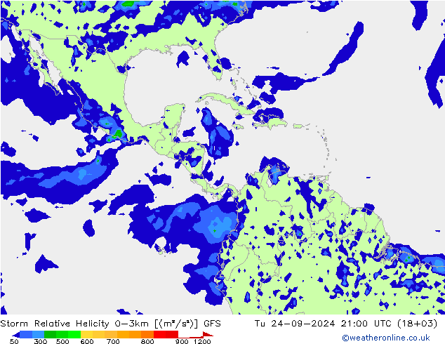 Storm Relative Helicity GFS di 24.09.2024 21 UTC