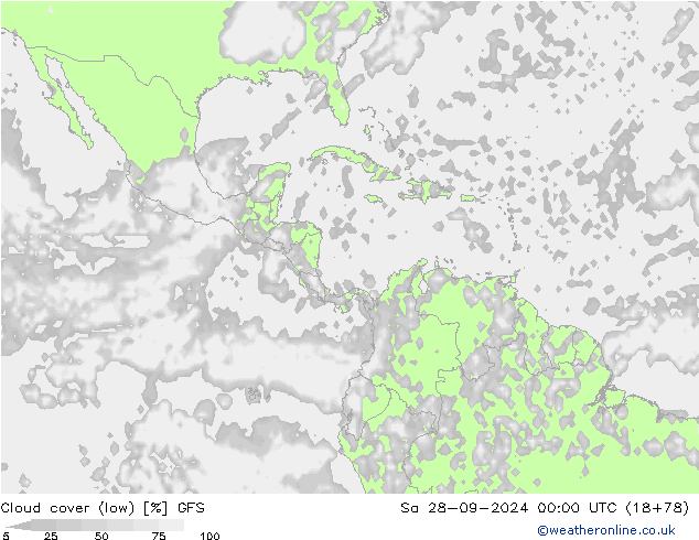 Cloud cover (low) GFS Sa 28.09.2024 00 UTC