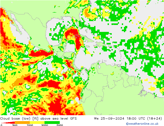 Cloud base (low) GFS mer 25.09.2024 18 UTC