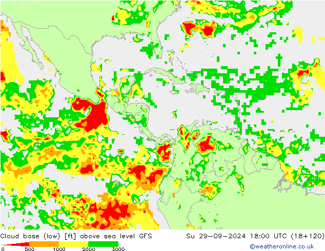 Cloud base (low) GFS Su 29.09.2024 18 UTC