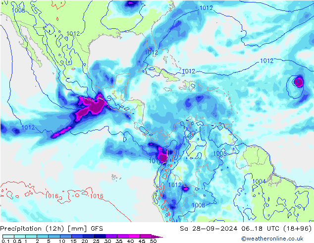 Precipitation (12h) GFS Sa 28.09.2024 18 UTC