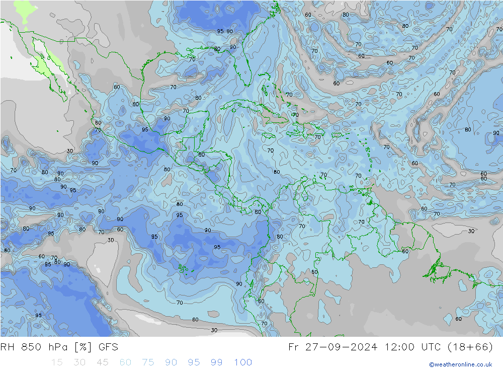 RH 850 hPa GFS Pá 27.09.2024 12 UTC